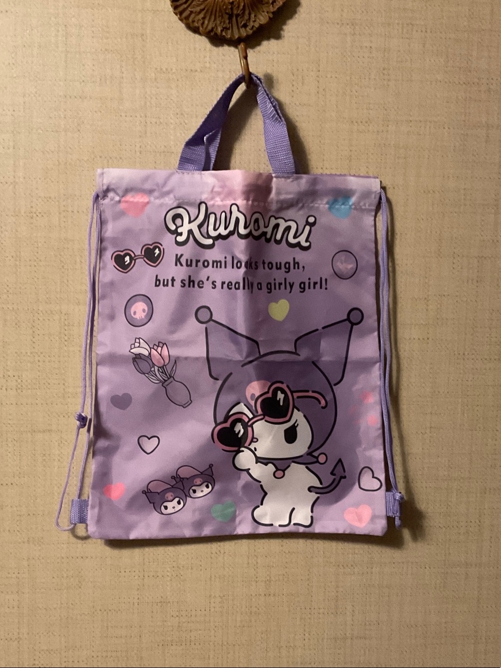 Sanrio Kuromi Lavender Drawstring Backpack